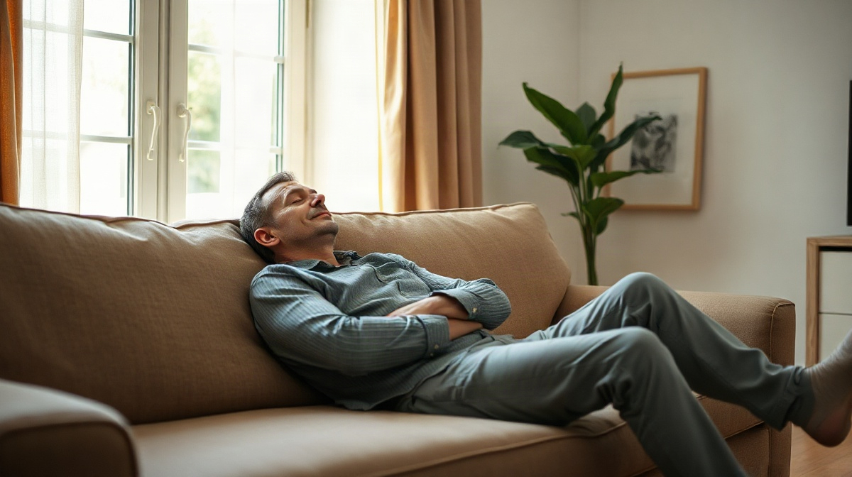 Adulte faisant une courte sieste sur un canapé confortable